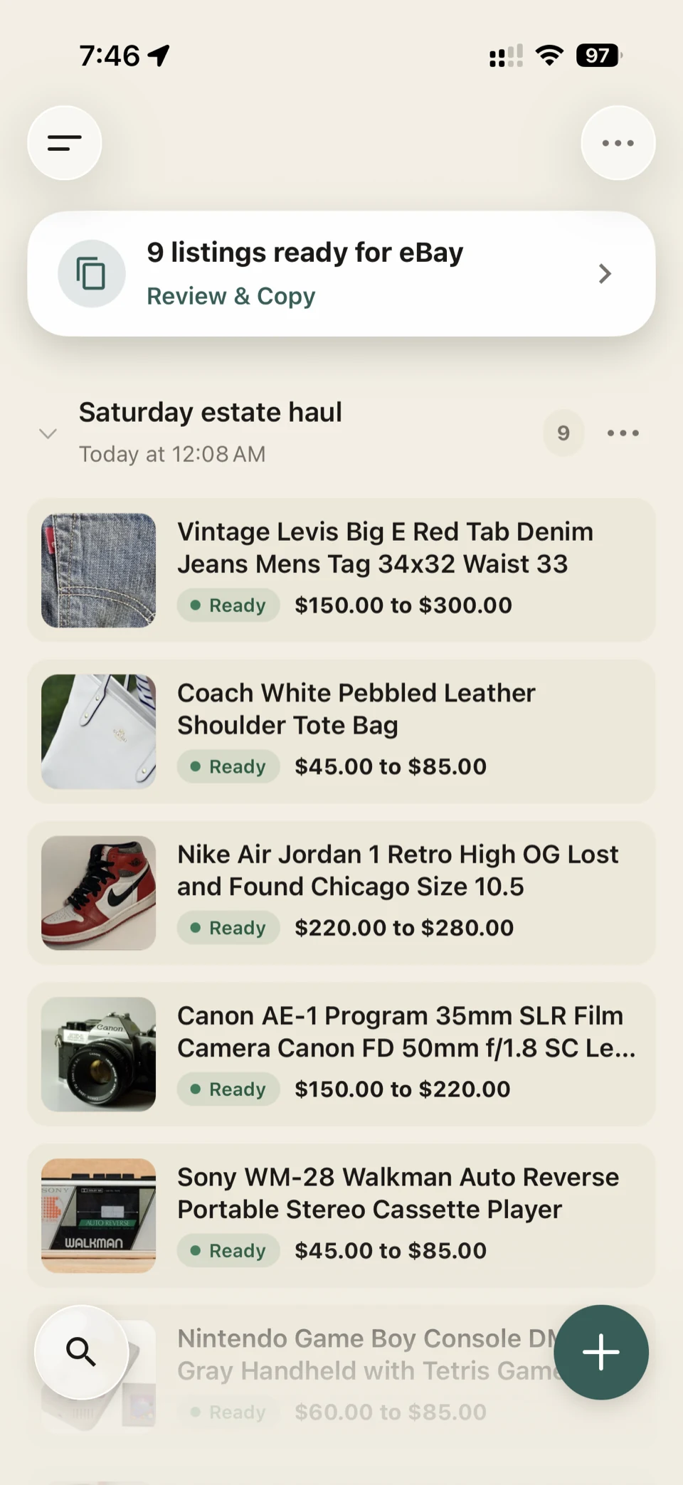 Shelvio dashboard showing resale listings ready to review.
